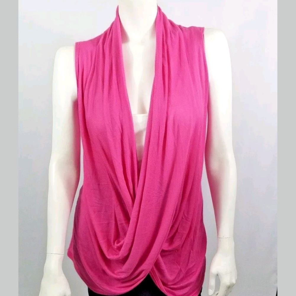 Orange County women pink waterfall neckline blouse